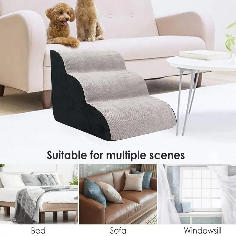 3-Steps Pet Dog Sofa Stairs with Flannel Cover Anti-Slip Dogs Cats Ramp Ladder Memory Foam Sponge Slope Staircase Pet Supplies