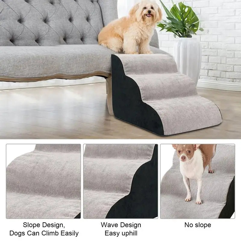 3-Steps Pet Dog Sofa Stairs with Flannel Cover Anti-Slip Dogs Cats Ramp Ladder Memory Foam Sponge Slope Staircase Pet Supplies